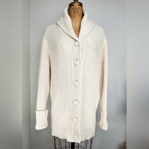 Shipley & Halmos Cotton Cashmere Shawl Collar Cardigan Cream Size L